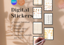 Editable Aesthetic Canva Stickers | PLR Digital Icons | Commercial Use Included | “That Girl” Style