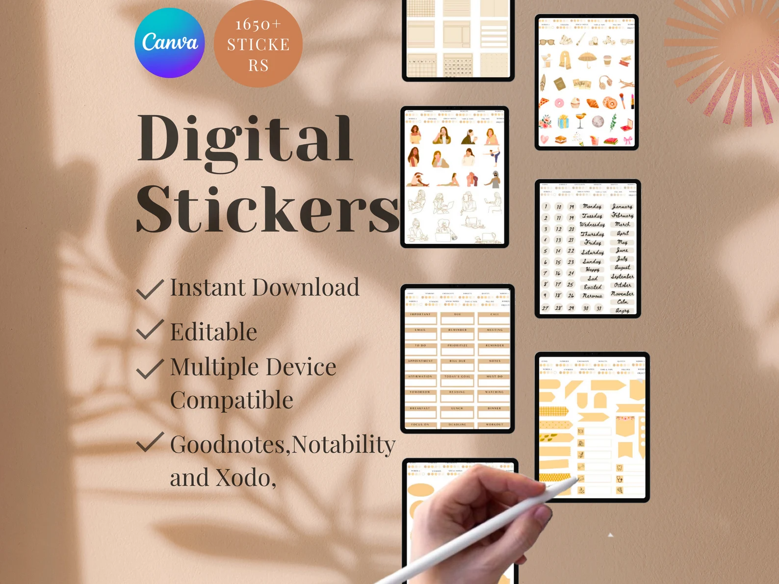 Editable Aesthetic Canva Stickers | PLR Digital Icons | Commercial Use Included | “That Girl” Style
