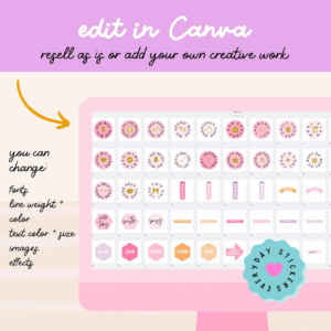 135 Colorful Daily Digital Stickers | Canva Editable | PLR & Master Resell Rights | iPad Sticker Sheets