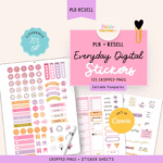 135 Colorful Daily Digital Stickers | Canva Editable | PLR & Master Resell Rights | iPad Sticker Sheets